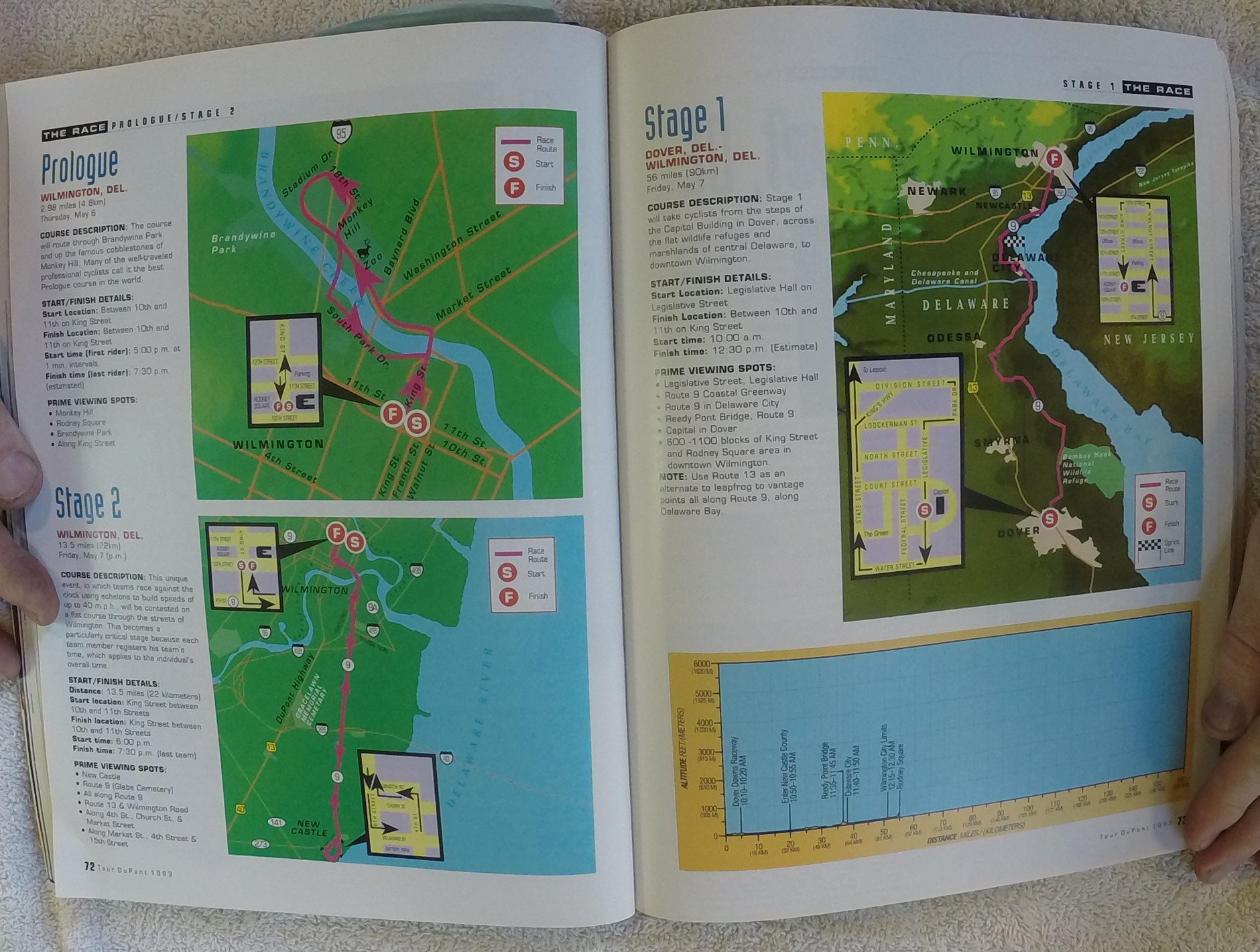 Page 72 and 73 showing prolog, stage1 and stage2 of 1993 race